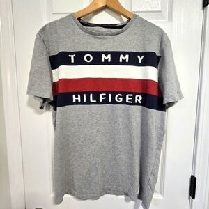 Tommy Hilfiger Men's Classic Logo Flag Gray Short Sleeve T Shirt Large